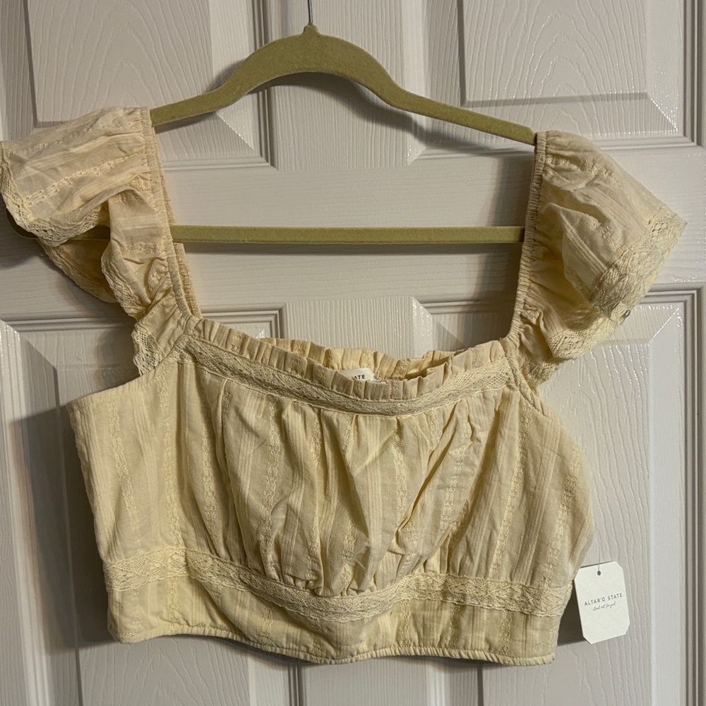 Altar’D State Cream Puff Sleeve Crop Top Sz XL